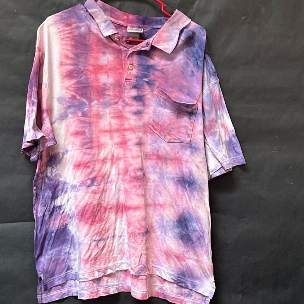L.L. Bean Size Large Polo Pink Purple Tie Dye Tied Dyed Shirt Custom Handmade